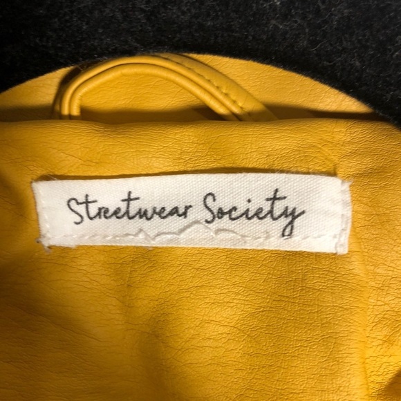 Womens Yellow Faux Leather Jacket. Size 16” pit to pit (Small). - Picture 7 of 9